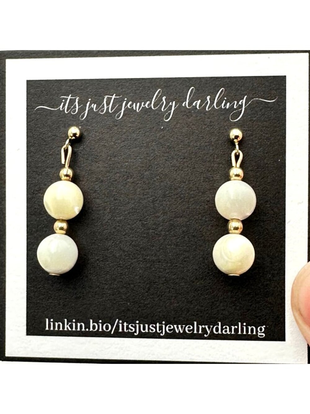 14K Yellow Gold Earrings Mother of Pearl Bead Pierced Gift Idea for Her
